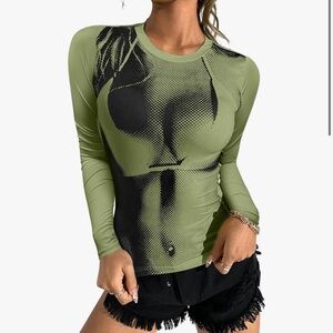 Y2K Green & Black Graphic Top